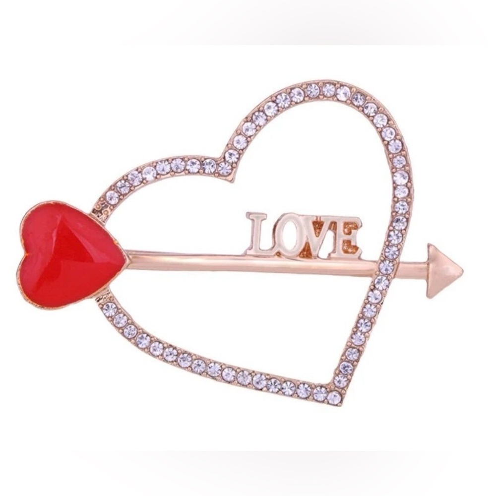 Red Heart Sweet Love One Arrow Hollow Brooch